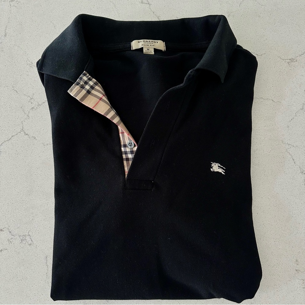 Burberry Men Slim Fit Black Polo Top